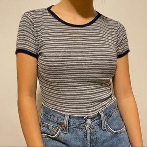 blue and gray striped tee